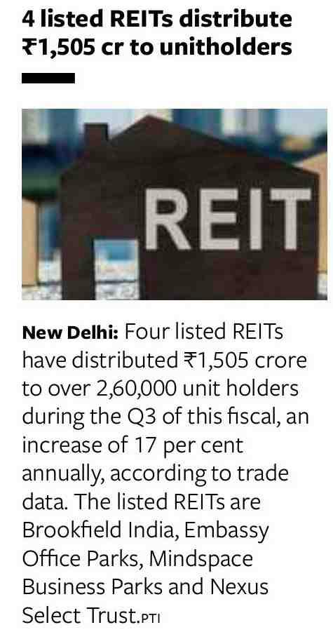 4 listed REITs distribute  ₹1,505 cr to unitholders