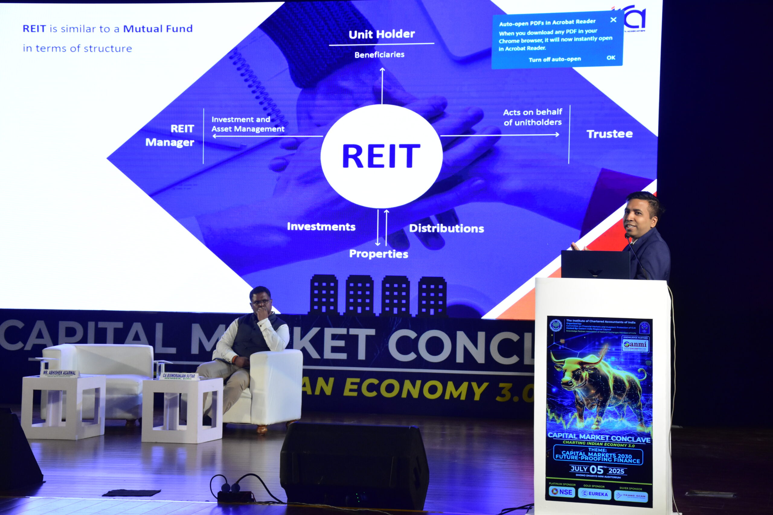 Mr Abhishek Agrawal (CFO of Embassy Office Parks REIT and Executive Committee Member of the Indian REITs Association) conducted a session on ‘Understanding REITs in India: Key Features and Benefits’ at ICAI’s Kolkata event